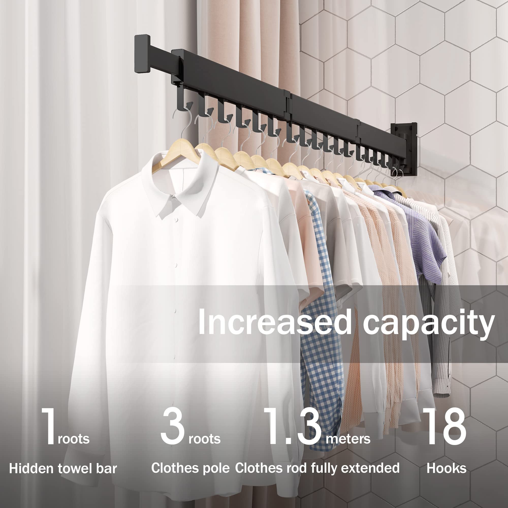 Clothesline Wall mounted Laundry drying rack Retractable Foldable clothes hanger