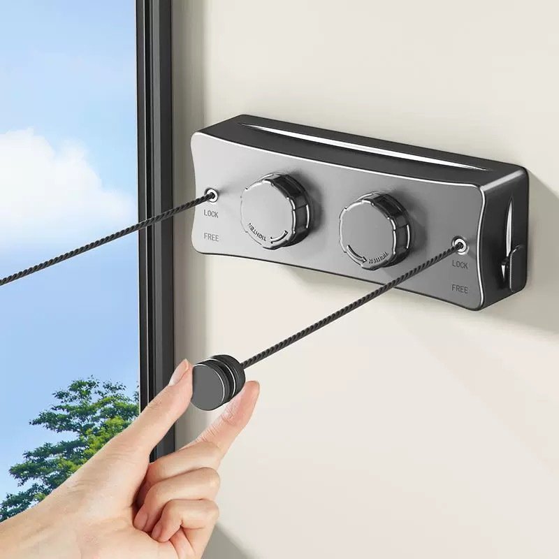 OWNSWING Retractable Clothesline Laundry Line with Adjustable Stainless Steel Double Rope Wall Mounted Space-Saver Drying Line