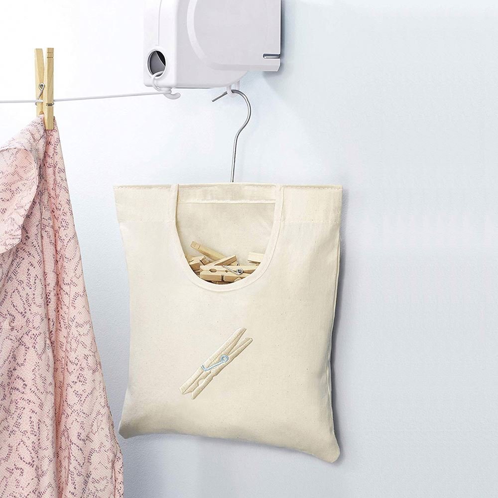 Cotton Canvas Clothespin Bag Hanging Clothes Pin Peg Holder Storage Bag Natural Foldable Customized Logo Square American Style