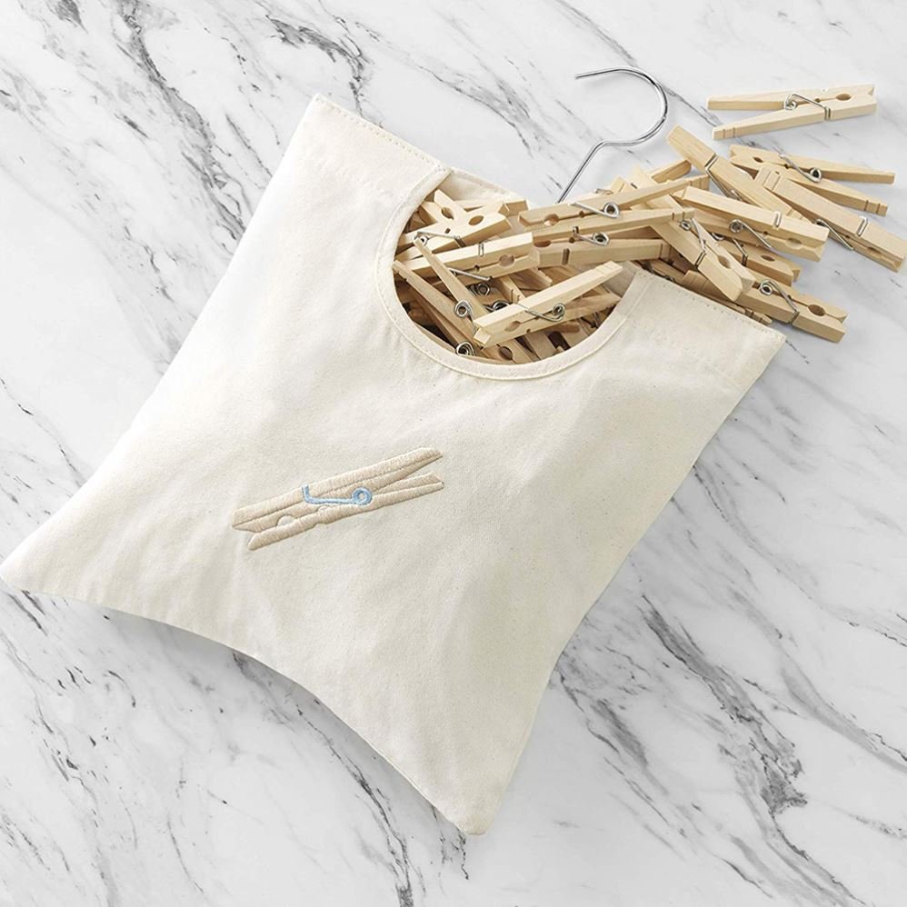 Cotton Canvas Clothespin Bag Hanging Clothes Pin Peg Holder Storage Bag Natural Foldable Customized Logo Square American Style
