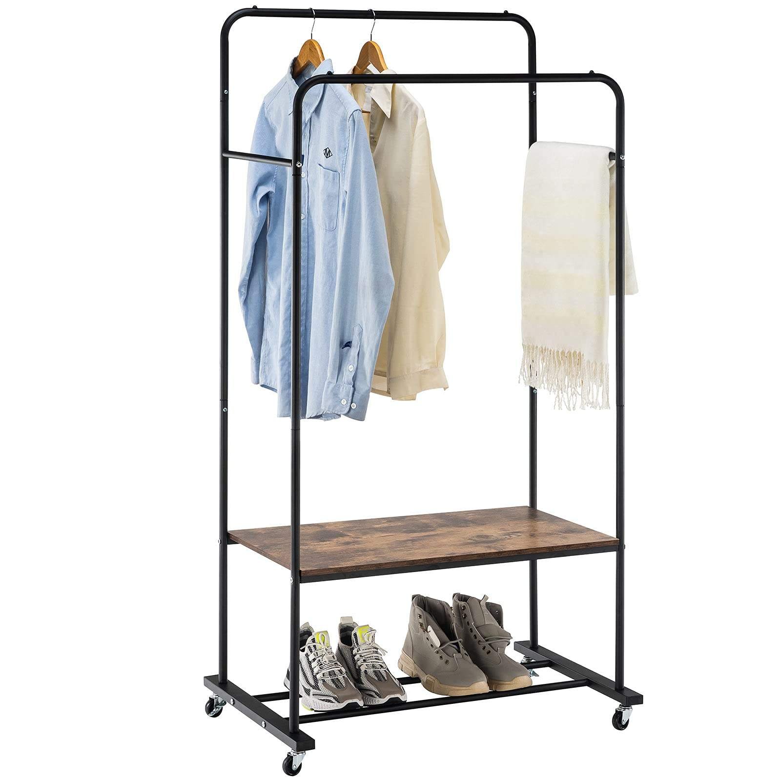 Hanging Clothes Rolling Clothing Rack Rustic Clothing Drying Clothes Rack With Wheels