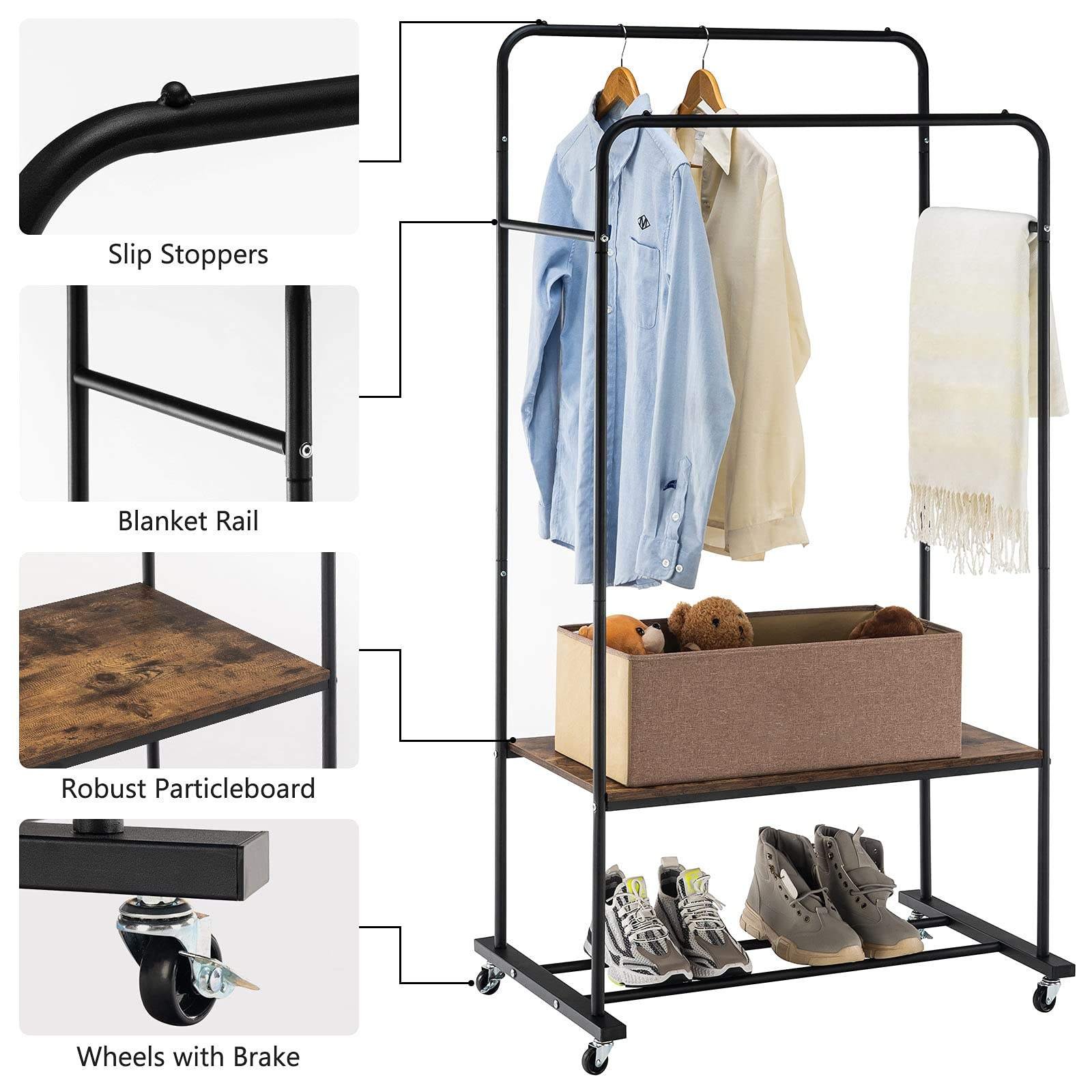 Hanging Clothes Rolling Clothing Rack Rustic Clothing Drying Clothes Rack With Wheels