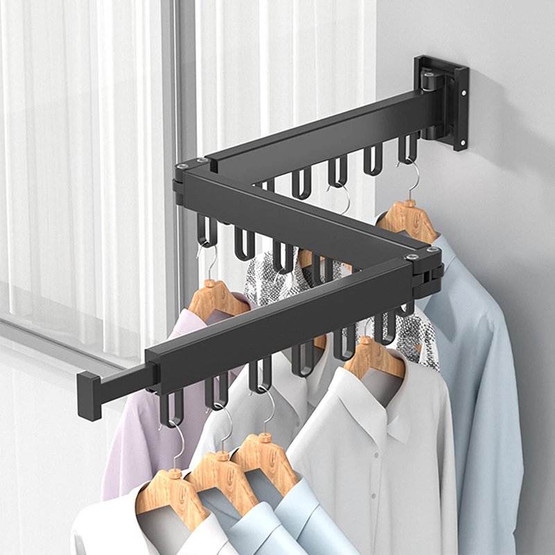 Wall Mounted Clothesline Laundry Hangers Racks Folding Clothes Hanger Retractable Aluminum Cloth Drying Rack
