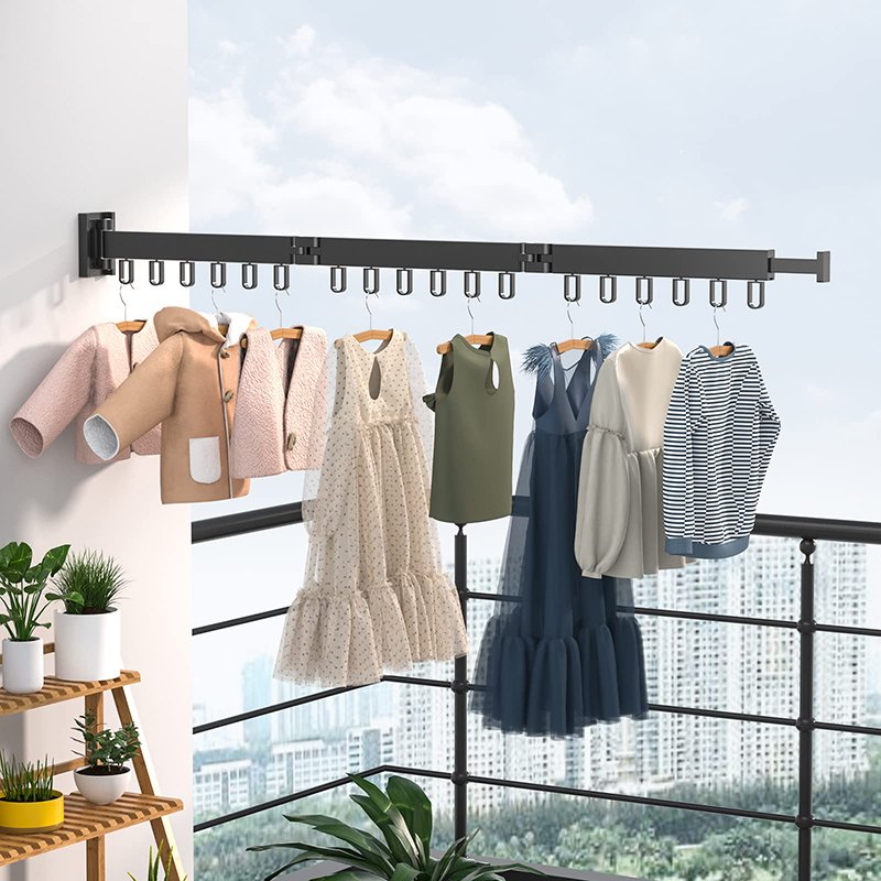 Wall Mounted Clothesline Laundry Hangers Racks Folding Clothes Hanger Retractable Aluminum Cloth Drying Rack