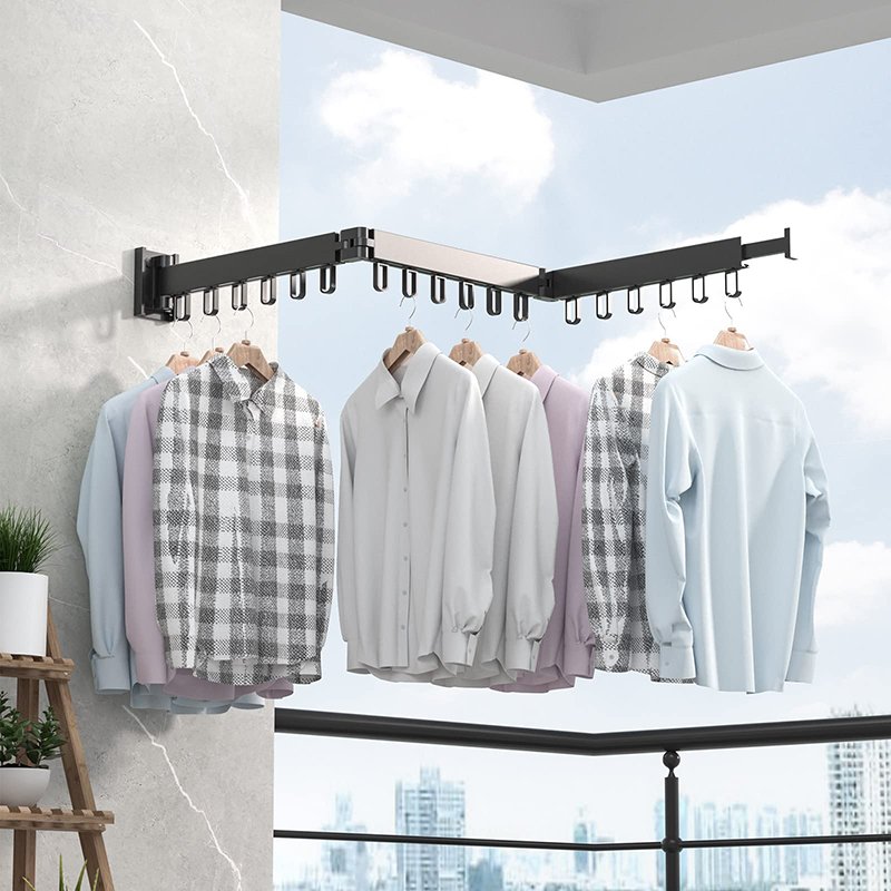 Wall Mounted Clothesline Laundry Hangers Racks Folding Clothes Hanger Retractable Aluminum Cloth Drying Rack