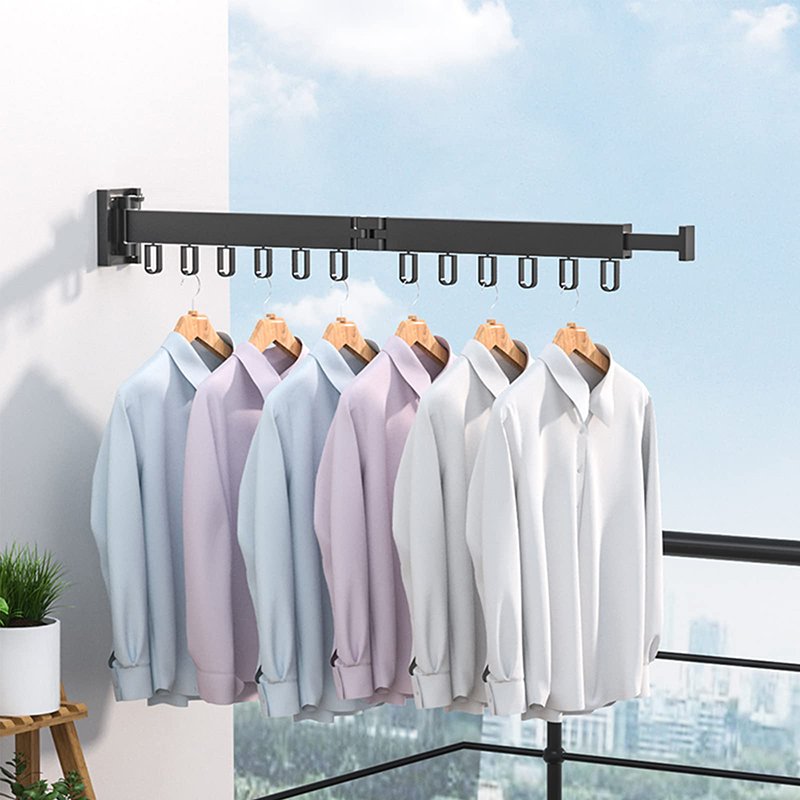 Wall Mounted Clothesline Laundry Hangers Racks Folding Clothes Hanger Retractable Aluminum Cloth Drying Rack