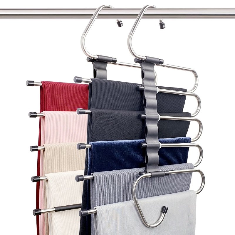 Multiple Pant Hangers Magic Pants Hangers Organizer Multifunctional Magic Foldable Clothes Hanger For Pants