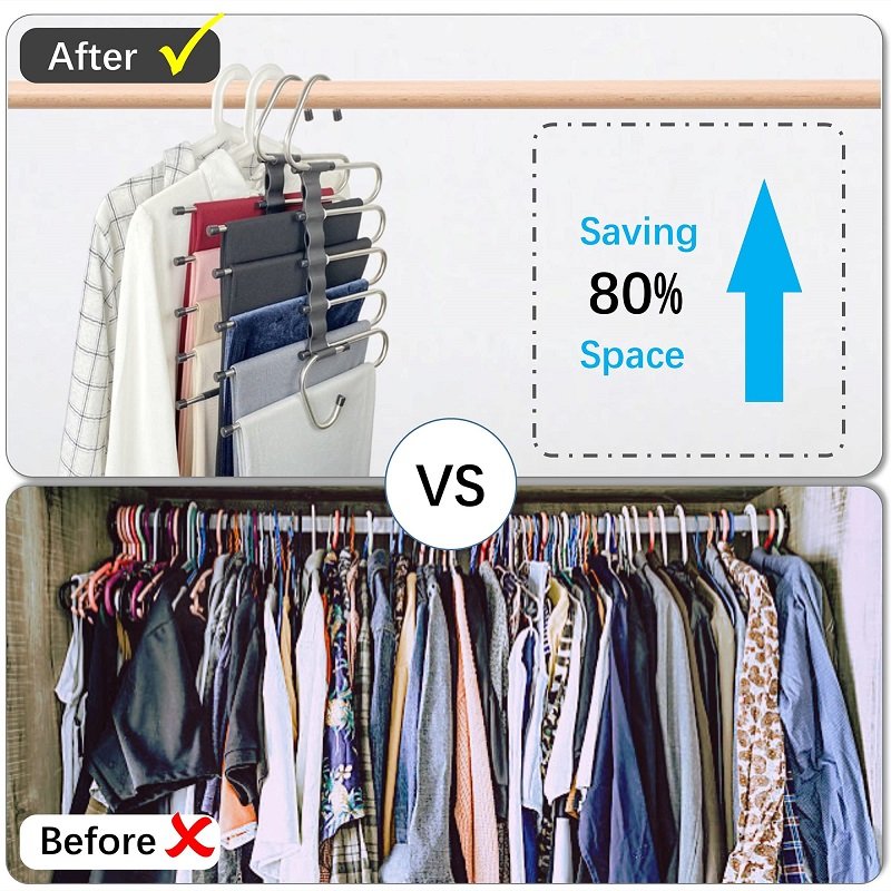 Multiple Pant Hangers Magic Pants Hangers Organizer Multifunctional Magic Foldable Clothes Hanger For Pants