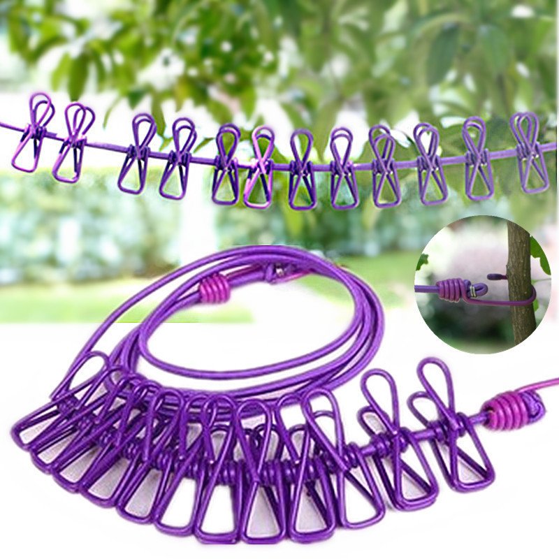 RTS 180 cm extended to 380 cm Retractable Windproof Clothesline with 12 clip Clothes Hanger