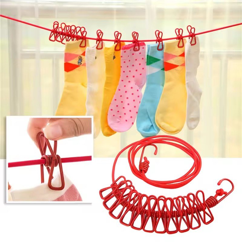 RTS 180 cm extended to 380 cm Retractable Windproof Clothesline with 12 clip Clothes Hanger