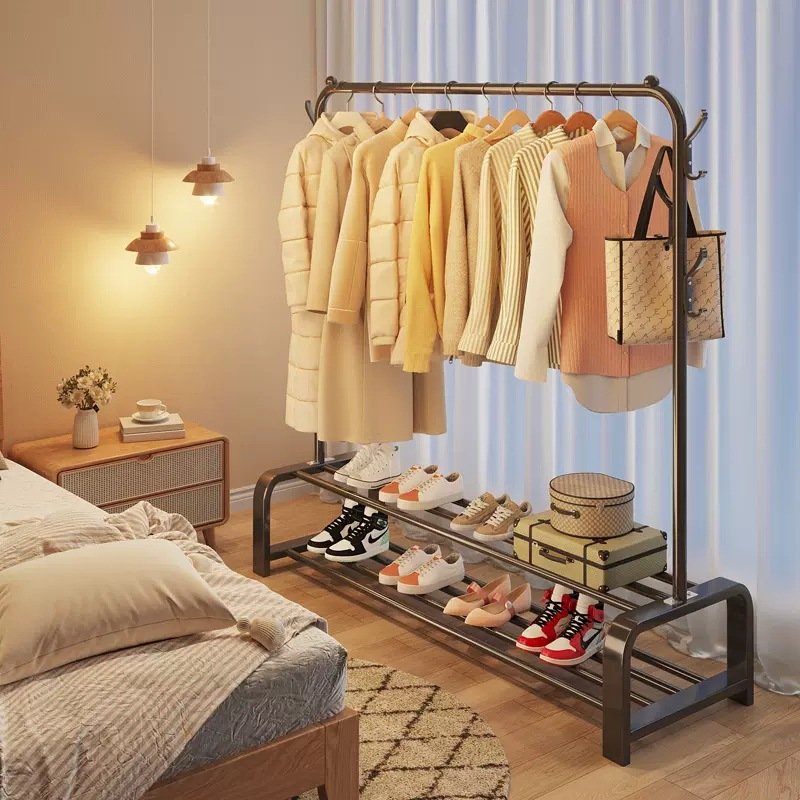 Simple Indoor Iron Clothes Rod Indoor Balcony Removable Folding Storage Hanger Drying Rack Bedroom Laundry Floor Household