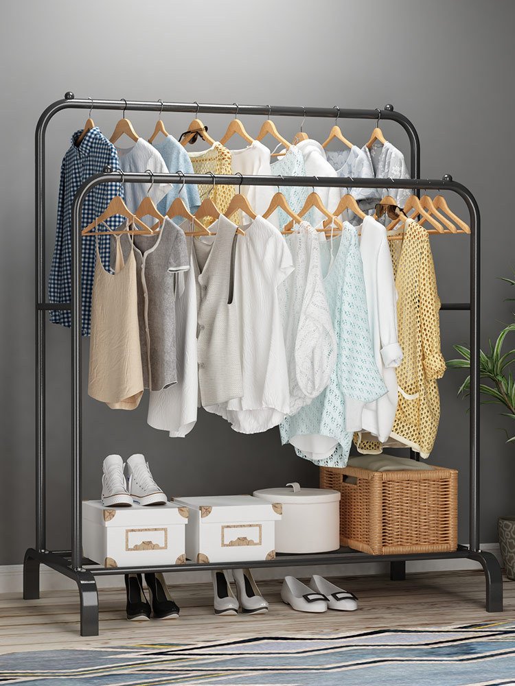 Simple Indoor Iron Clothes Rod Indoor Balcony Removable Folding Storage Hanger Drying Rack Bedroom Laundry Floor Household