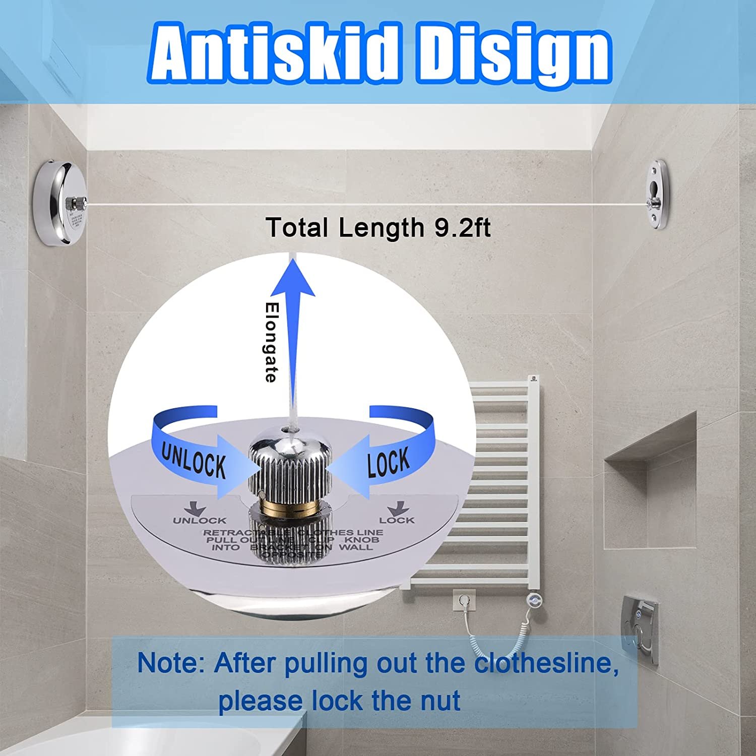 304 Stainless Steel Retractable Clothesline with Adjustable Nylon Rope Wall Mounted Indoor and Outdoor Clothes Dryer