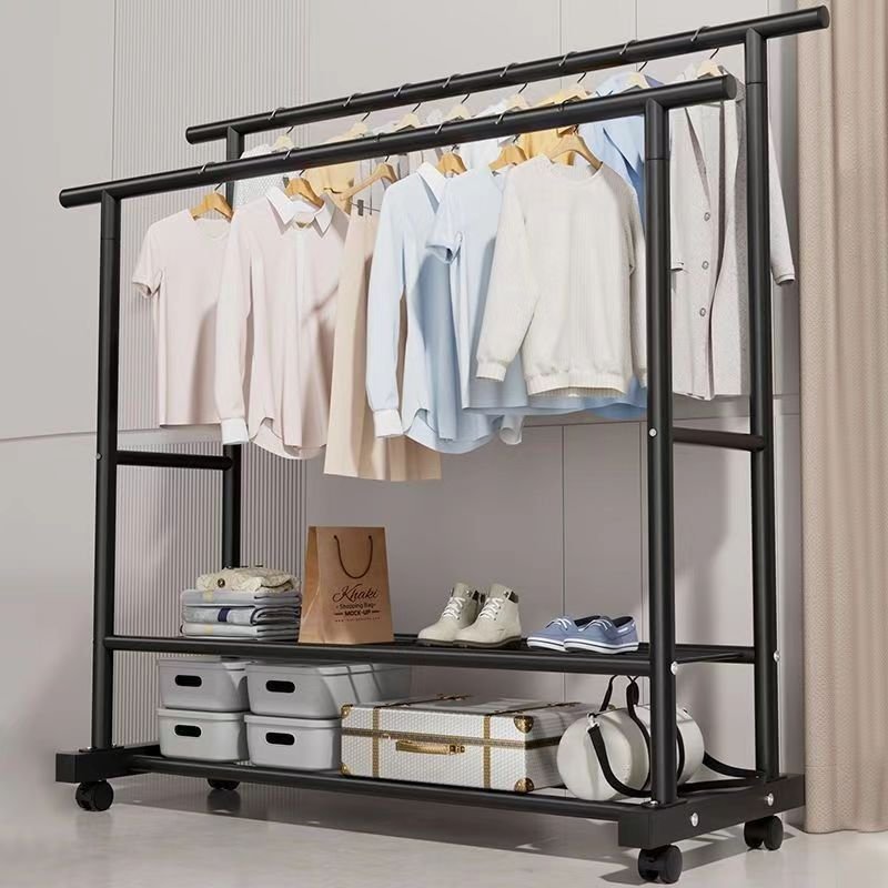 Simplistic Style Clothing Storage Rack Household Bedroom Freestanding Garment Rack Multifunctional Metal Clothing Rack.