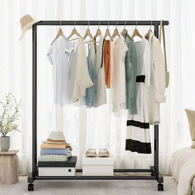 Simplistic Style Clothing Storage Rack Household Bedroom Freestanding Garment Rack Multifunctional Metal Clothing Rack.