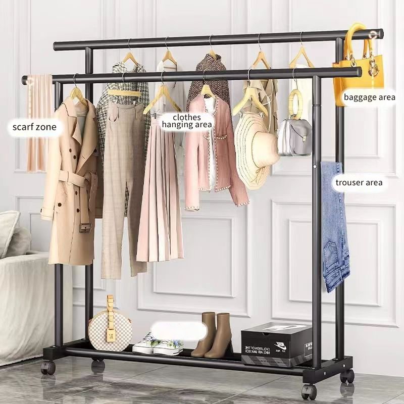 Simplistic Style Clothing Storage Rack Household Bedroom Freestanding Garment Rack Multifunctional Metal Clothing Rack.