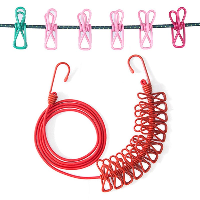 Outdoor color clothesline travel portable Windproof rope with 12 clips