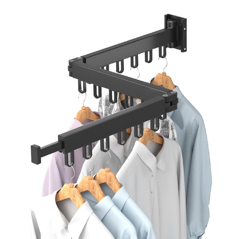 Wall Mounted Clothes Drying Rack Retractable Clothesline Metal Folding Punching Dry Cloth Hangers Rack for Balcony Bathroom