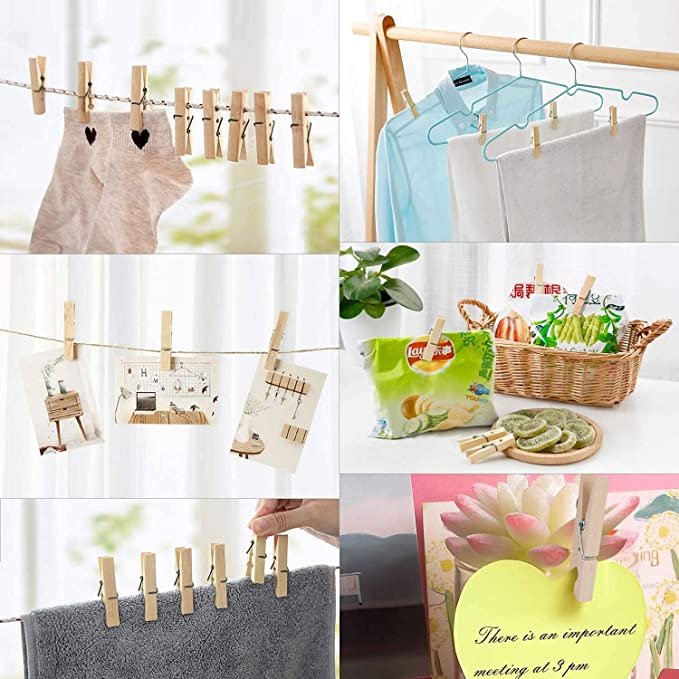 Tailai Natural wood Strong Grip Holder to Dry Laundry Clothesline Hanging Rack Bag Clips Crafts Photos Wooden Clothespins.