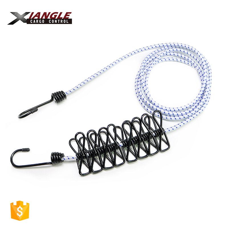 Outdoor Bungee Cord Clothesline Hook Drying Rope Hiking Camping Clothes Line Stretch with Clips