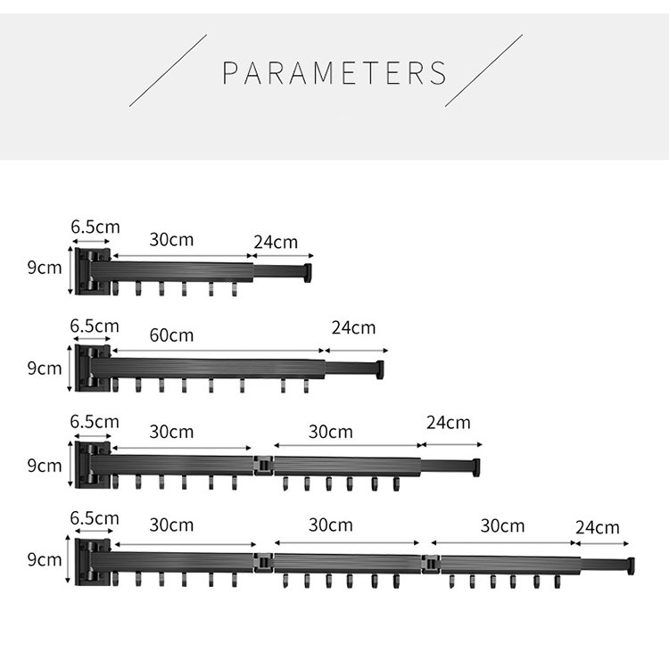 K&B Folding Clothes Hanger Drying Rack Home Laundry Extend Clothes Dying Rack Retractable Wall Mount Cloth Space Saving Aluminum