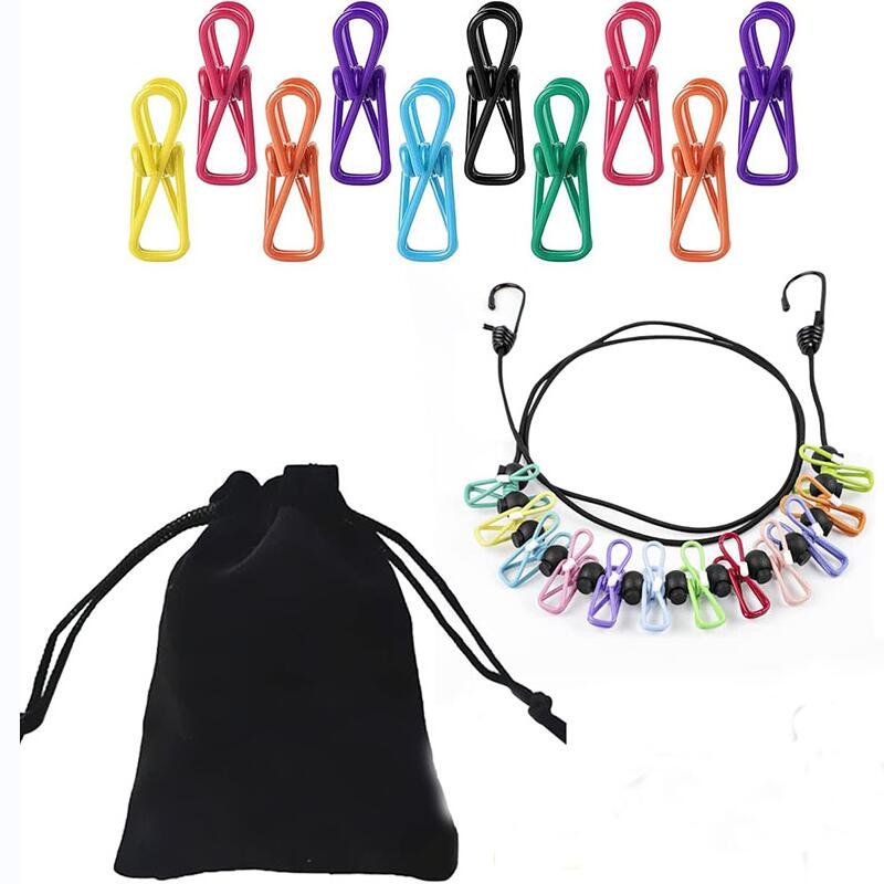 401110 Portable Clothing Line with 12 Clothespins, Outdoor Windproof Travel Clothesline Retractable Elastic Laundry Clothes Line