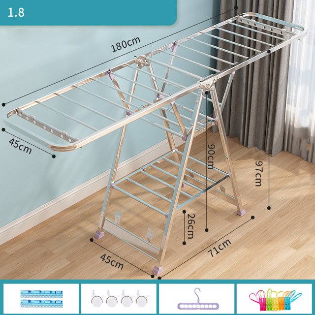 Household Indoor Balcony Folding Hanger Floor Clothing Rod Drying Clothes Racks Folding Stainless Steel Floor Clothesline