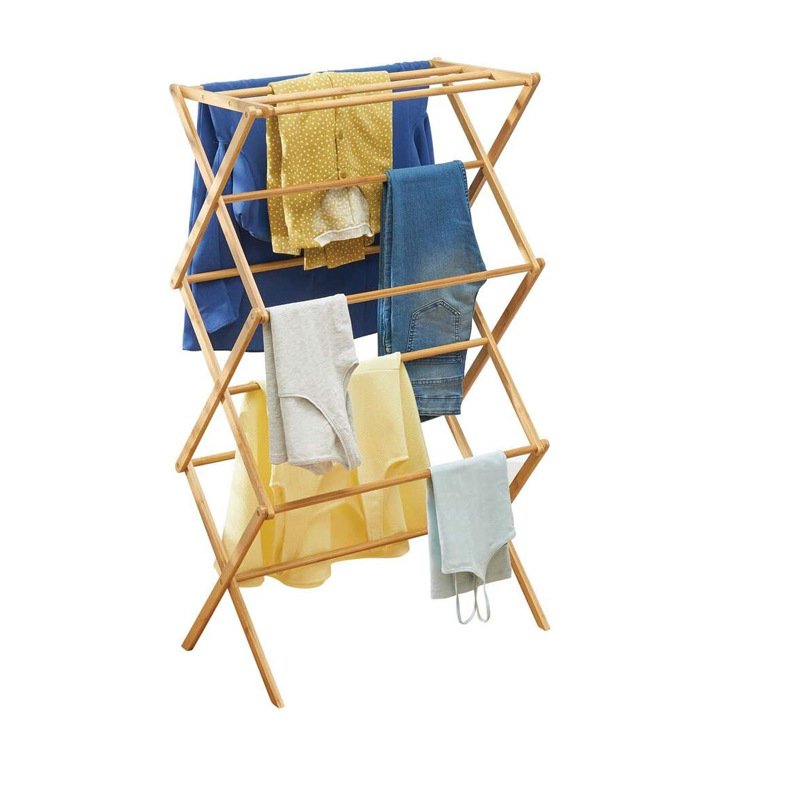 Bathroom Foldable Collapsible Portable Folding Bamboo Clothes Laundry Drying Holder Towel Rack for Clothing Dryer Laser Logos