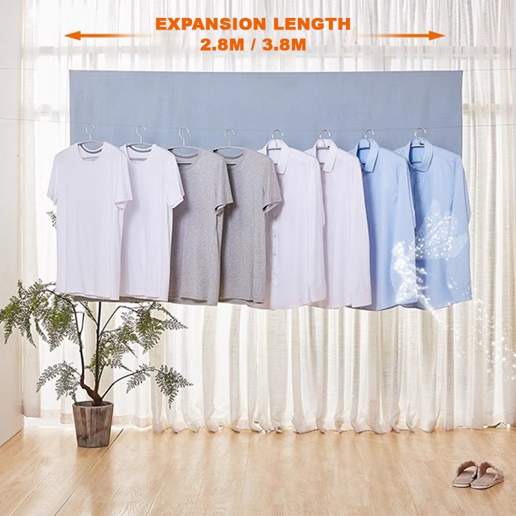 2.8M Stainless Steel Retractable Clothesline Home Storage Metal Dryer Organiser with Rope Laundry Hanger Clothes Drying Rack
