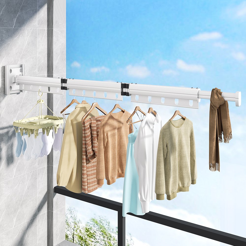 Wholesale Home Aluminum Wall Mount Extend Folding Clothes Drying Hangers Bedroom Retractable Laundry Clothing Racks With Hooks