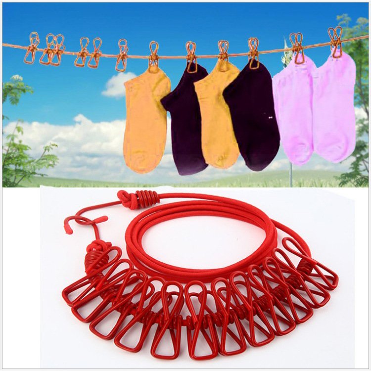 Travel Portable Retractable Windproof Clothesline with 12 clip Clothes hanger Clothesline Adjustable Clothesline for outdoor