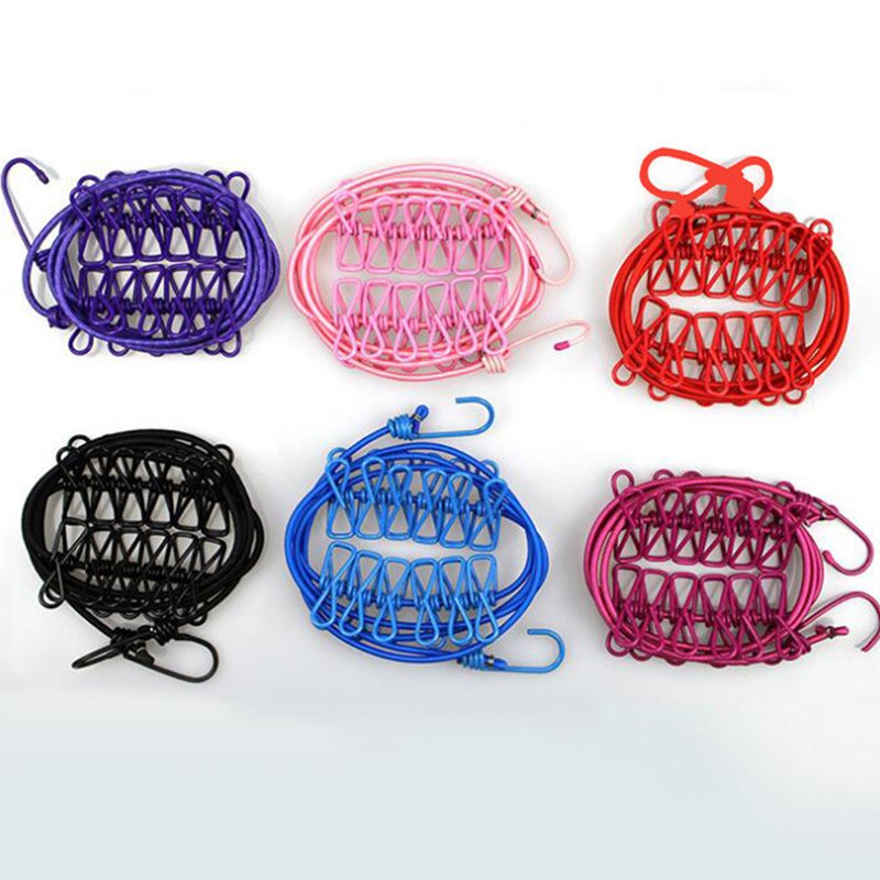 Plastic Windproof Non-slip Elastic Retractable Clothesline Wire With Clip Clothes Hangers