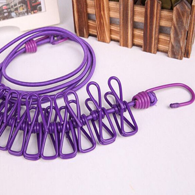 Plastic Windproof Non-slip Elastic Retractable Clothesline Wire With Clip Clothes Hangers