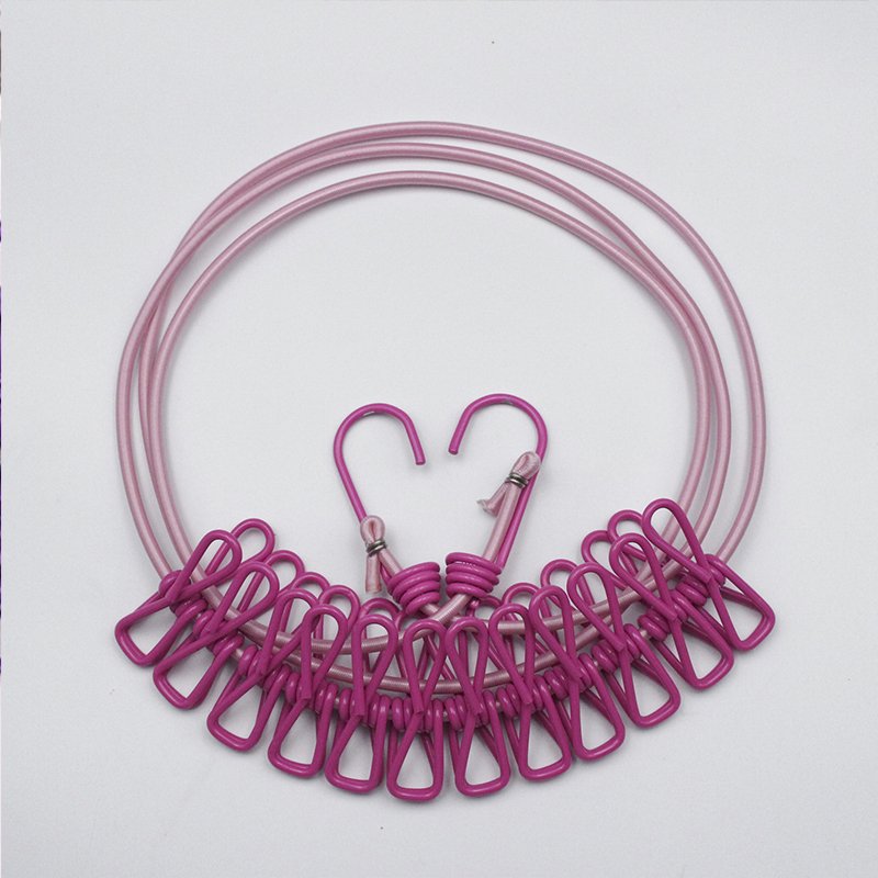 Plastic Windproof Non-slip Elastic Retractable Clothesline Wire With Clip Clothes Hangers