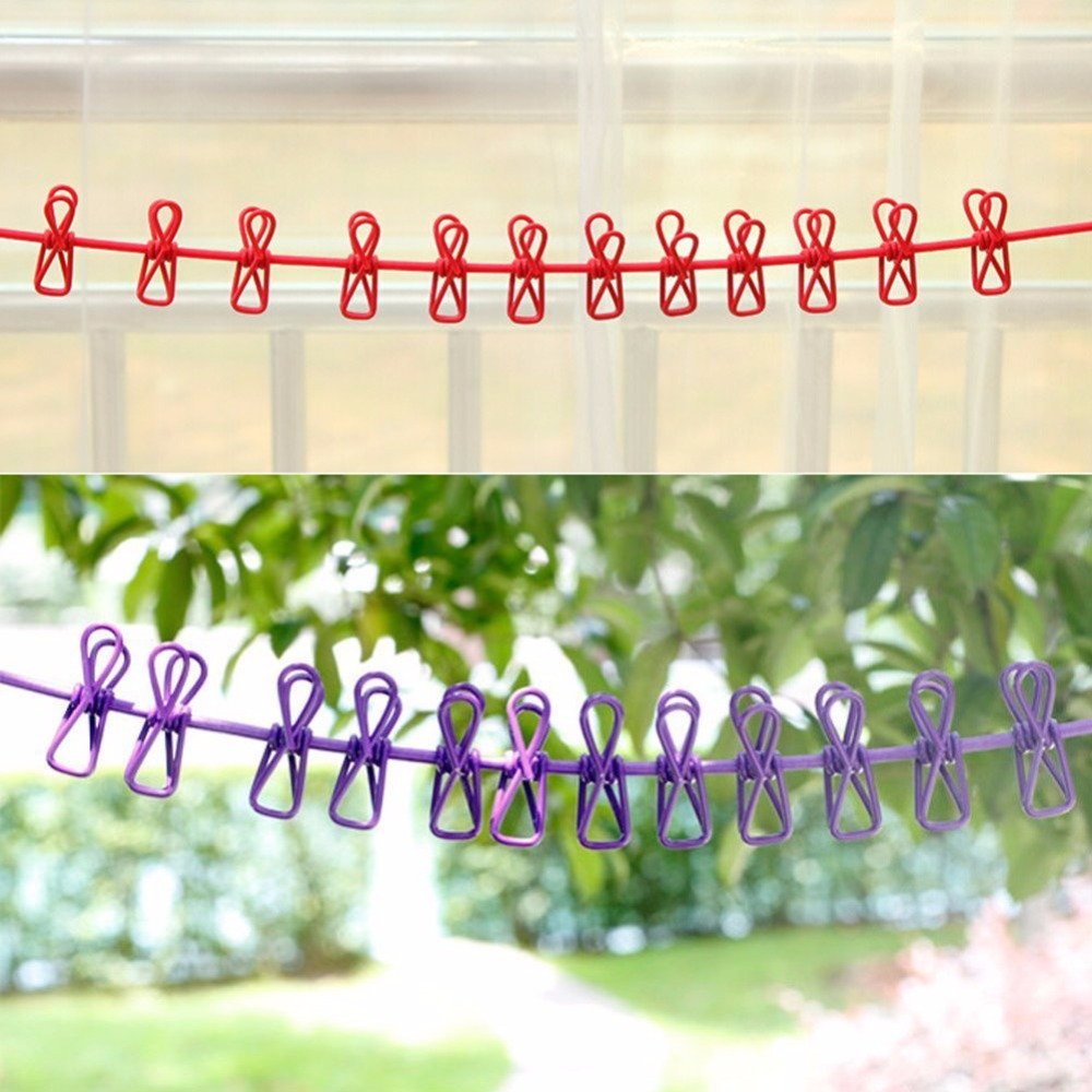 Hotselling 185cm 12pcs Portable Multifunctional Drying Rack Clips Cloth Hangers Steel Clothes Line Pegs Clothespin