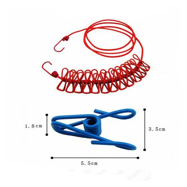 Durable Outdoor Travel Elastic Clothesline Rope Adjustable Clotheslines With Clips
