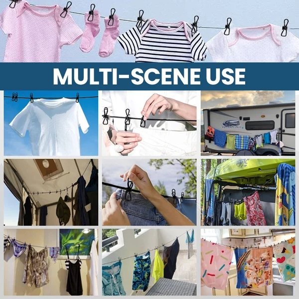 Windproof Travel Clothesline with 12 Clothespins Portable Clothesline for Camping/Backyard/RV