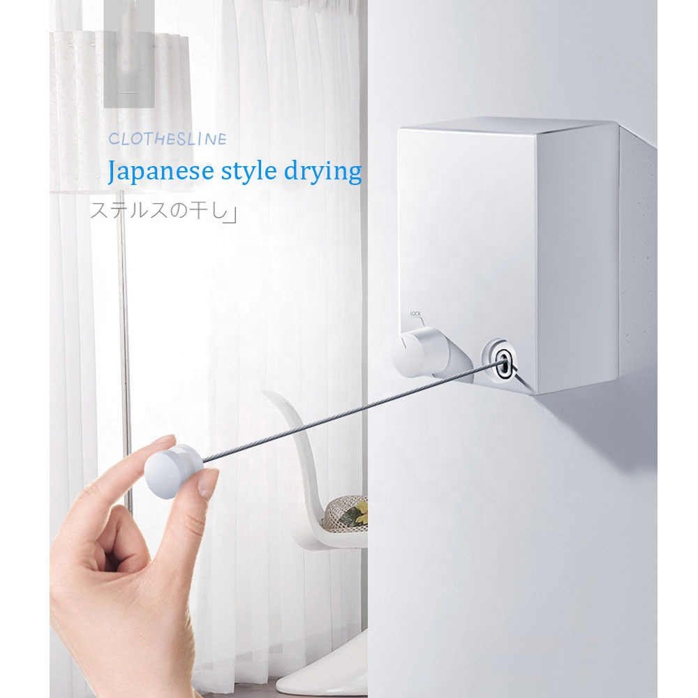 4.2mStainless Steel Indoor Outdoor Retractable Laundry Clothesline Wall Hanging Stretch Washing Clothes Shrinking Line