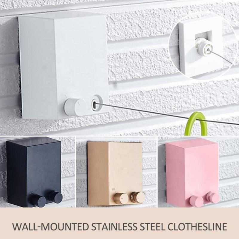 4.2mStainless Steel Indoor Outdoor Retractable Laundry Clothesline Wall Hanging Stretch Washing Clothes Shrinking Line