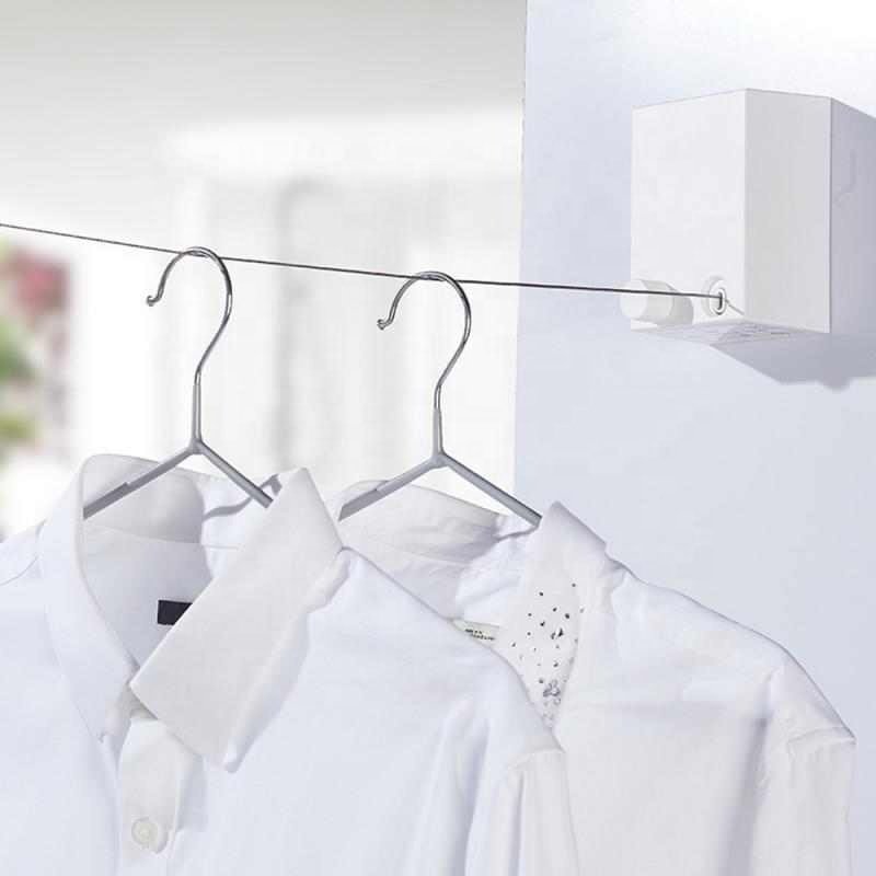 4.2mStainless Steel Indoor Outdoor Retractable Laundry Clothesline Wall Hanging Stretch Washing Clothes Shrinking Line