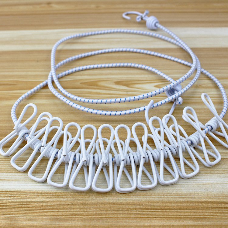 Portable Retractable Windproof Clothesline Drying Rack 12 Clips Foldable Metal Design for Travel or Wardrobe Use