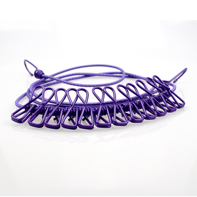 Portable Retractable Windproof Clothesline Drying Rack 12 Clips Foldable Metal Design for Travel or Wardrobe Use