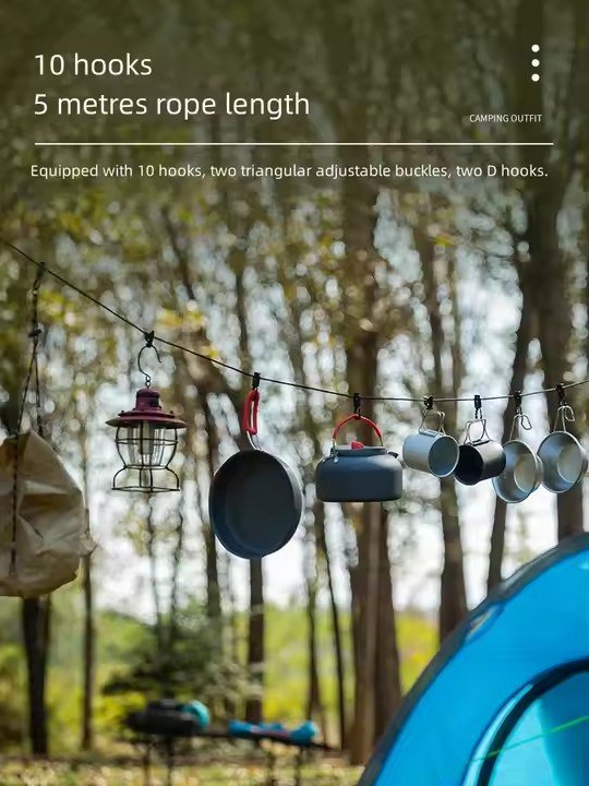 Portable Outdoor Windproof Clothesline Multifunctional Camping Clothesline Adjustable Lanyard Clothespin Canopy Hanging Rope