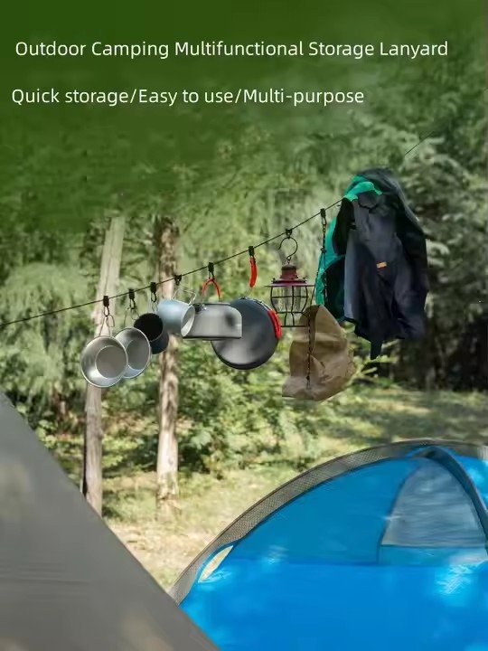 Portable Outdoor Windproof Clothesline Multifunctional Camping Clothesline Adjustable Lanyard Clothespin Canopy Hanging Rope