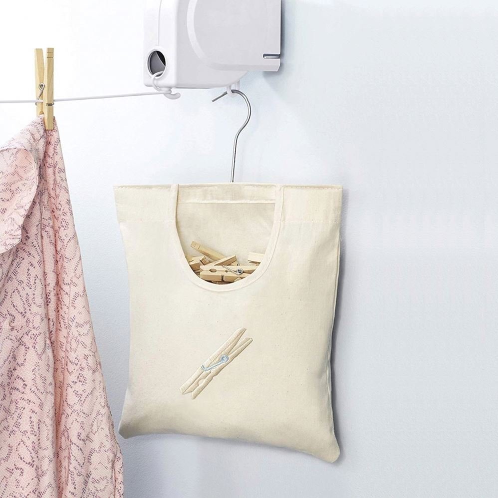 Line-drying Rust-resistant metal hook Canvas Clothespin Bag Hanging Storage Organizer for clothesline