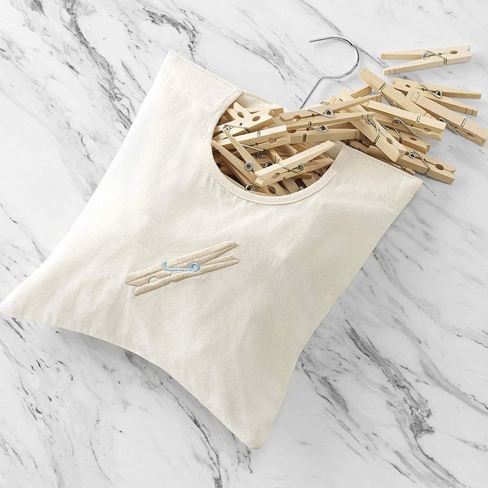 Line-drying Rust-resistant metal hook Canvas Clothespin Bag Hanging Storage Organizer for clothesline