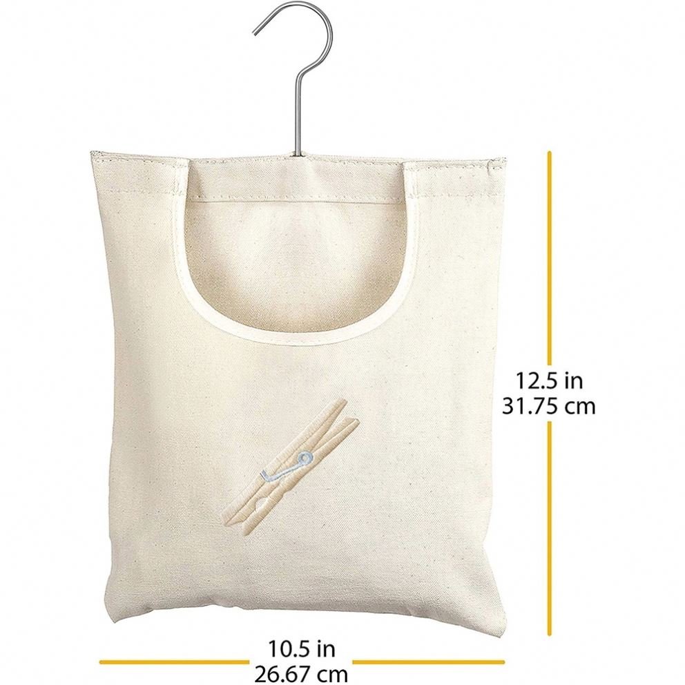 Line-drying Rust-resistant metal hook Canvas Clothespin Bag Hanging Storage Organizer for clothesline