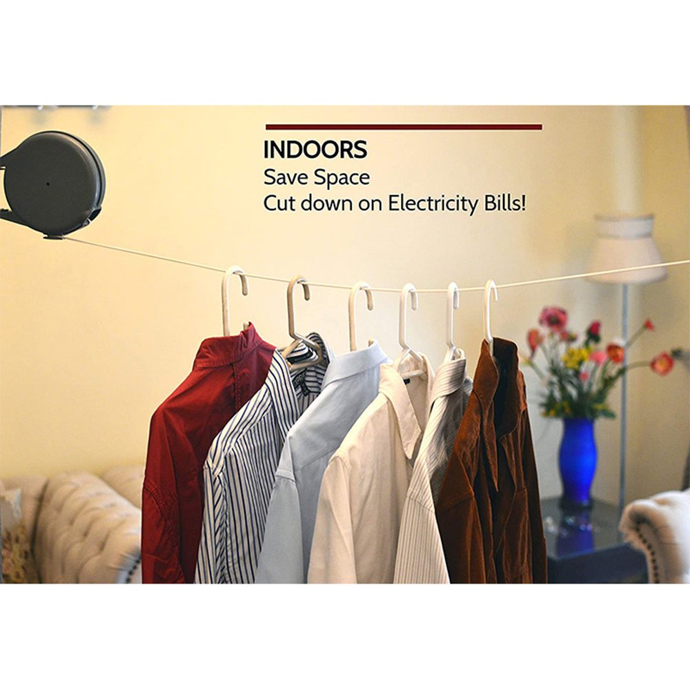 Retractable Clothesline - Portable Heavy Duty Indoor and Outdoor Single Clothes Drying Rack Retracting Clothes Line