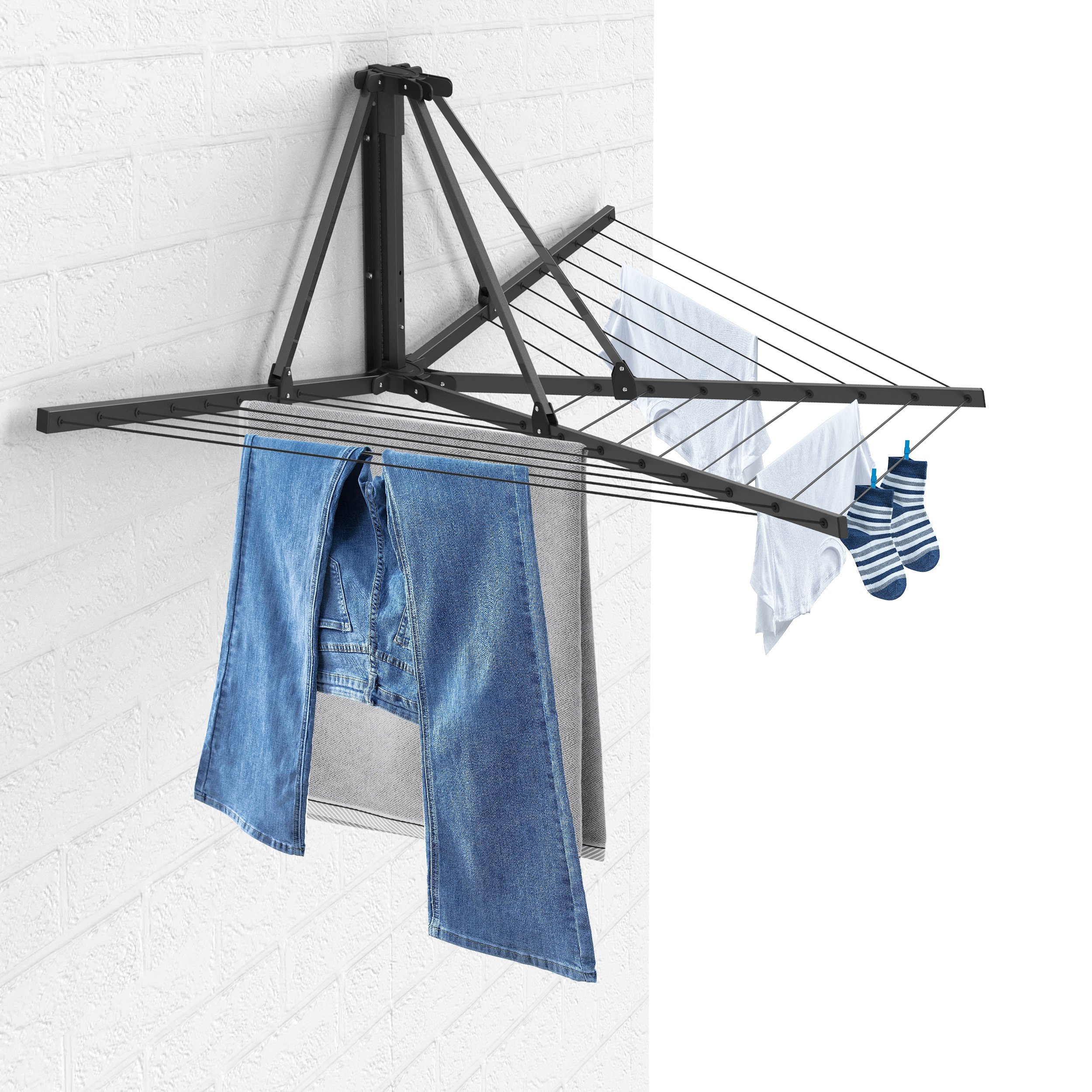 Wall Mounted Foldable Clothes Airer Hanger Steel Laundri Rack Clothesline 3 Arms Folding Drying Hangers Umbrella Clothes Line