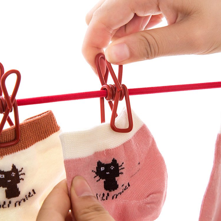 Wholesale colorful elastic clothesline Creative portable Outdoor Clothesline Household 12 clips windproof drying rope